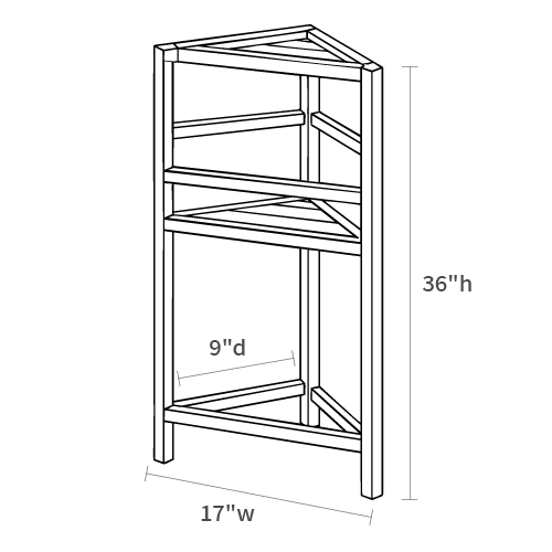 Product dimensions diagram showing front, side, and depth measurements