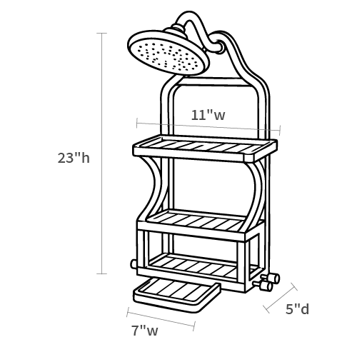 Product dimensions diagram showing front, side, and depth measurements