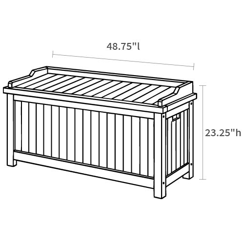 Product dimensions diagram showing front, side, and depth measurements