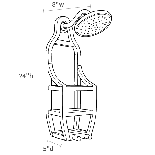 Product dimensions diagram showing front, side, and depth measurements