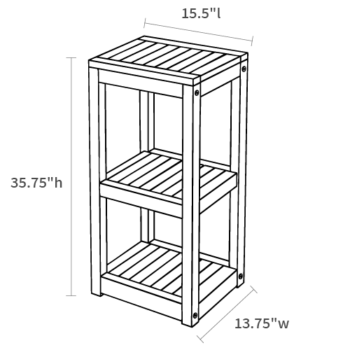 Product dimensions diagram showing front, side, and depth measurements