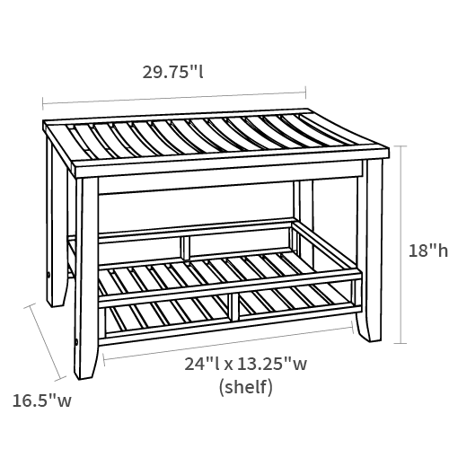Product dimensions diagram showing front, side, and depth measurements