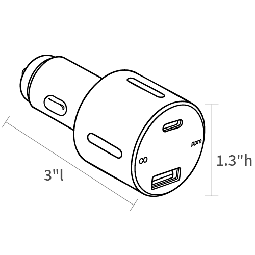Product dimensions diagram showing front, side, and depth measurements