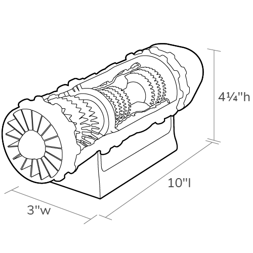 Product dimensions diagram showing front, side, and depth measurements