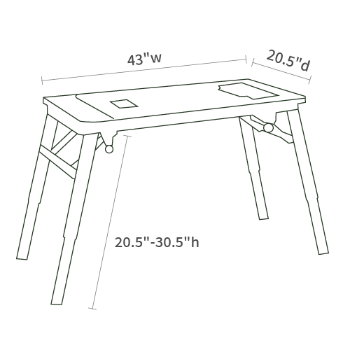Product dimensions diagram showing front, side, and depth measurements