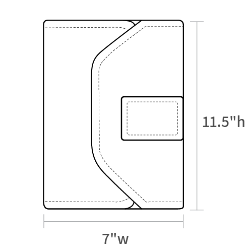 Product dimensions diagram showing front, side, and depth measurements