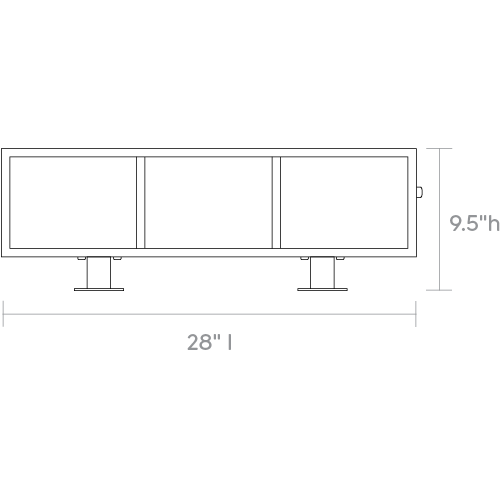 Product dimensions diagram showing front, side, and depth measurements